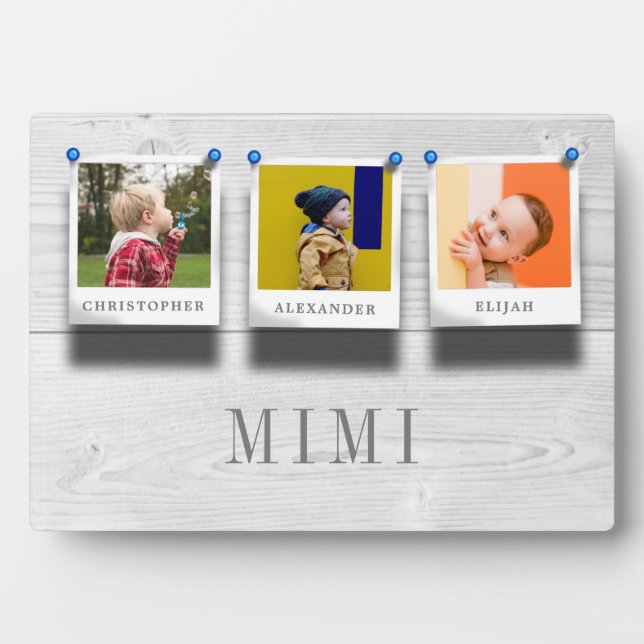 Plaque Photo Mimi Grandchildren Noms 3 Photo Collage Bois (Devant)