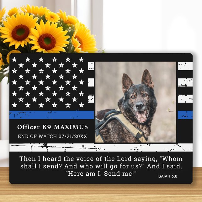 Plaque Photo Mince ligne bleue Officier K9 Police Dog Memorial (Créateur téléchargé)
