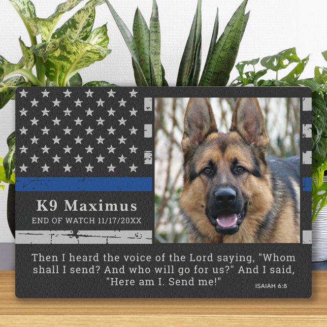 Plaque Photo Mince ligne bleue Officier K9 Police Dog Memorial (Créateur téléchargé)