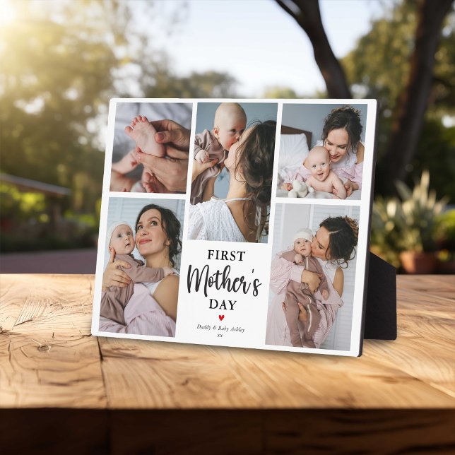Plaque Photo Minimal First Mother's Day Photo Collage Keepsaké (Créateur téléchargé)