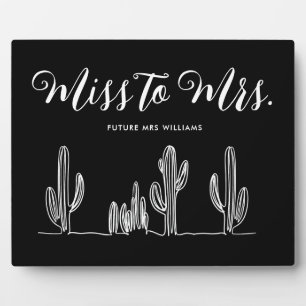 Plaque Photo Mlle à Mme Modern Boho Black Cactus Bachelorette
