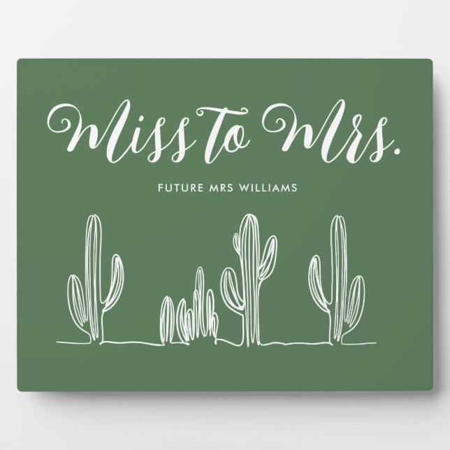 Plaque Photo Mlle à Mme Modern Dark Green Cactus Bachelorette (Devant)