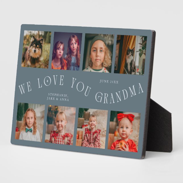 Plaque Photo Modern 8 Photo Grid Love You Grandma Slate Blue (Côté)