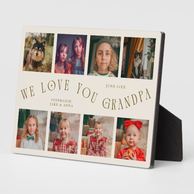 Plaque Photo Modern 8 Photo Grid Love You Grandpa Cream (Côté)