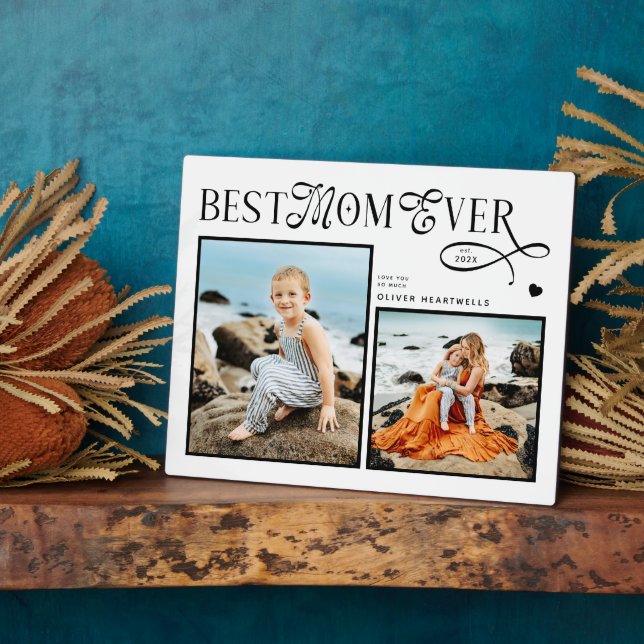 Plaque Photo Modern Best Mom Ever Photo Heart Mothers Day Gifts (Côté)