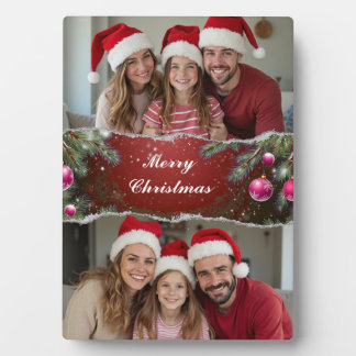 Plaque Photo Modern Christmas Script with Family Photo