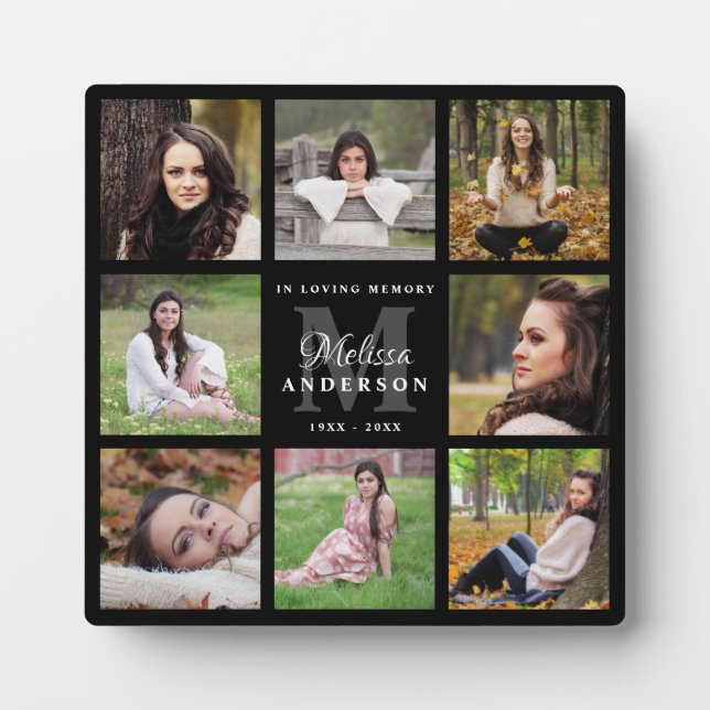 Plaque Photo Modern In Love Memory 8 Photo Collage Memorial (Devant)
