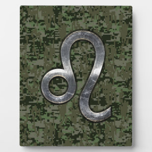 Plaque Photo Modern Leo Zodiac Sign on Green Digital Camo