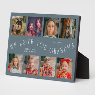 Plaque Photo Moderne grille de 8 photos Love You Grandma Bleu a