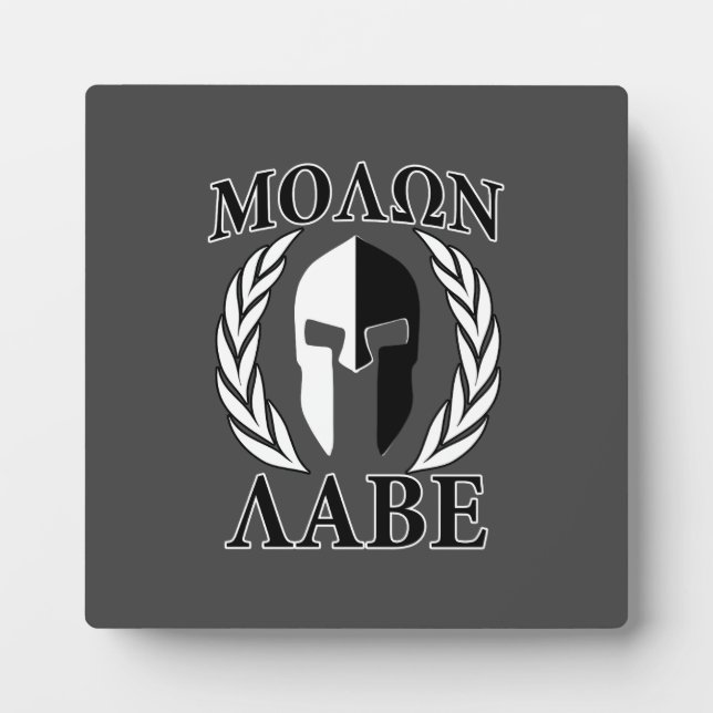 Plaque Photo Molon Labe Laurels en Masque Spartiate Noir & Blan (Devant)