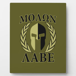 Plaque Photo Molon Labe Laurels en Masque Spartiate Vert olive
