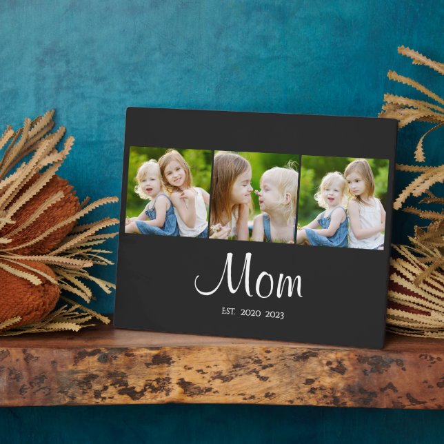 Plaque Photo Mom Established Elegant Script Black 3 Photo (Côté)