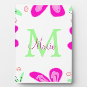 Plaque Photo monogramme de fleur rose ajouter nom lettre feuill