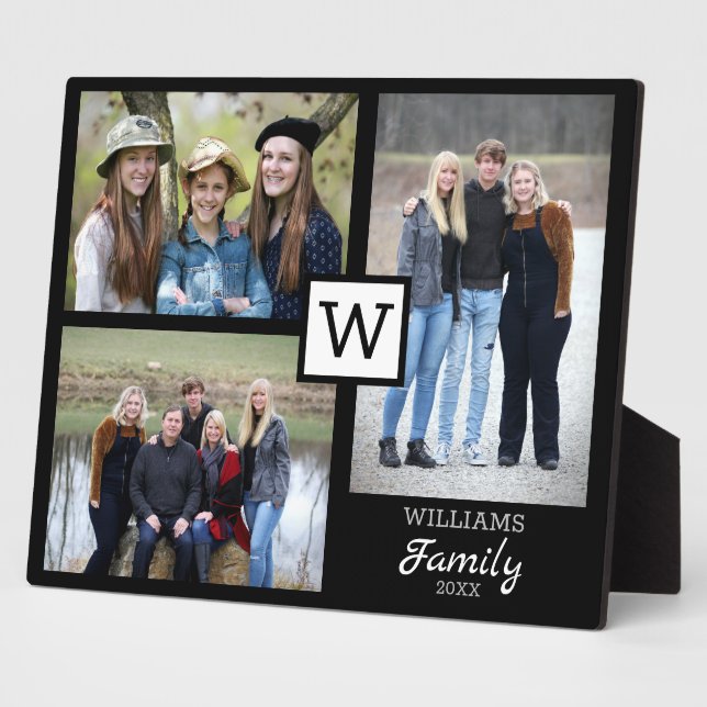 Plaque Photo Monogramme familial personnalisé 3 Collage photo (Côté)