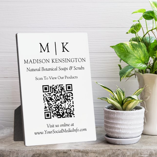 Plaque Photo Monogramme minimal ou ajout de logo Code QR profes (Edit to Customize text, colors and more)