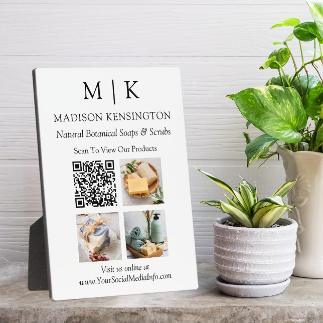 Plaque Photo Monogramme ou ajouter un logo Business QR Code 3 P (Edit to Customize text, colors and more)