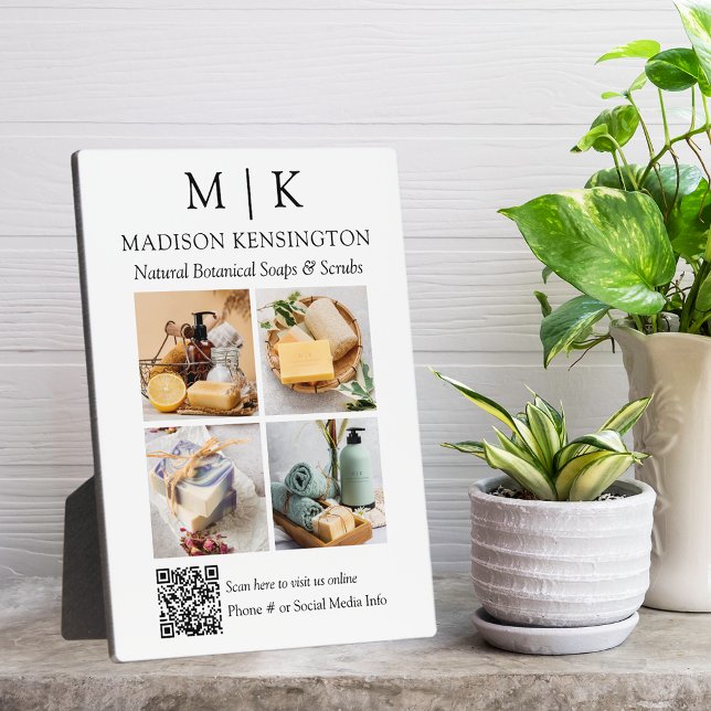 Plaque Photo Monogramme ou ajouter un logo Business QR Code 4 P (Edit to Customize text, colors and more)