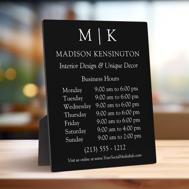 Plaque Photo Monogramme ou ajouter un logo Heures d'ouverture N (Edit to Customize text, colors and more)