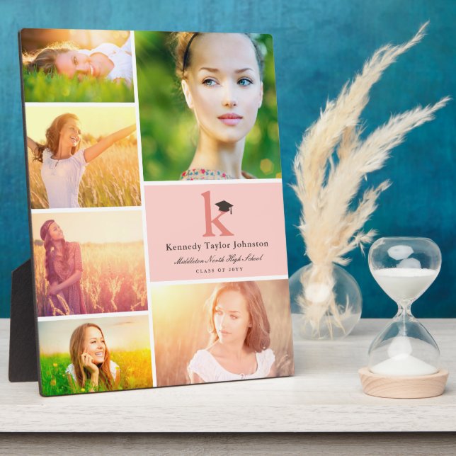 Plaque Photo Monogramme simple couleur bloc 6 Diplôme photo (Côté)