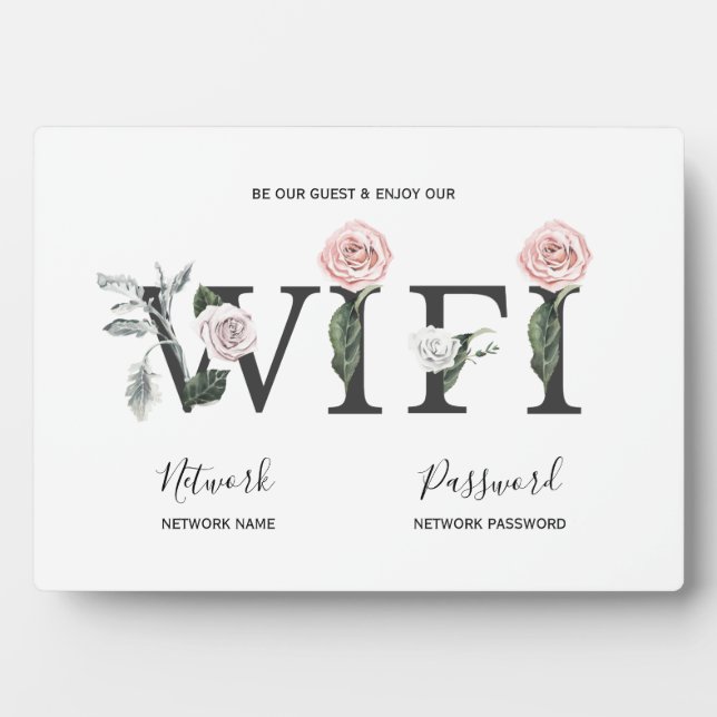 Plaque Photo Mot de passe de l'invité Floral rose WIFI (Devant)