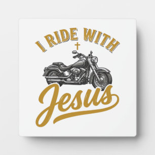Plaque Photo Motard chrétien Je roule avec Jésus Vintage moto