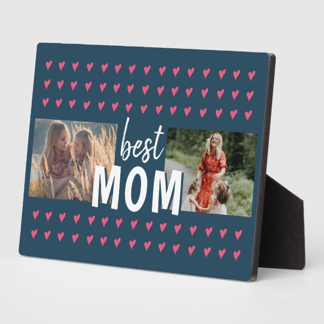 Plaque Photo Motif Coeur rose mignon Best Mom 2 Photo (Côté)