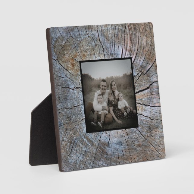 Plaque Photo Motif de bague d'arbre rustique à grains de bois d (Recto)