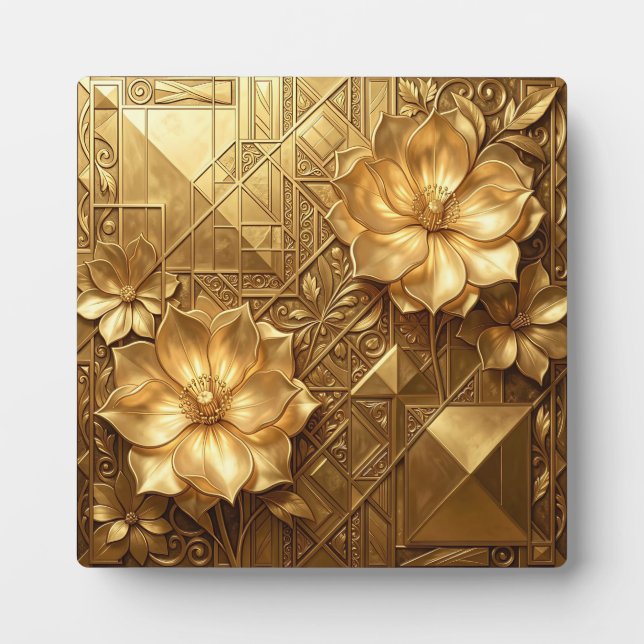 Plaque Photo Motif floral Art Déco doré luxueux en relief (Devant)