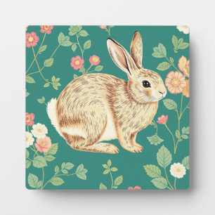 Plaque Photo Motif floral de lapin mignon sarcelle