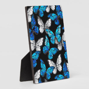 Plaque Photo Motif sans couleur foncée avec papillons bleus Mor