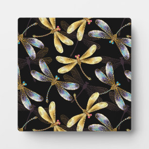 Plaque Photo Motif sans couture avec libellules d'or