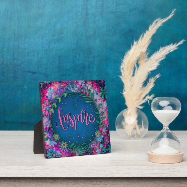 Plaque Photo Motivationnel Floral Bleu rose Inspirer Inspirivit (Insitu)