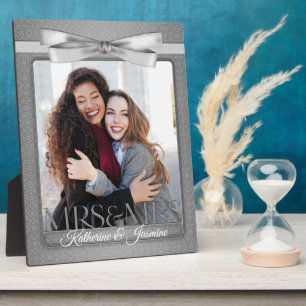 Plaque Photo Mrs & Mrs Lesbian Gay Wedding Silver Photo Frame