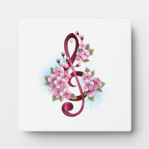 Plaque Photo Musical treble clef notes with sakura flowers