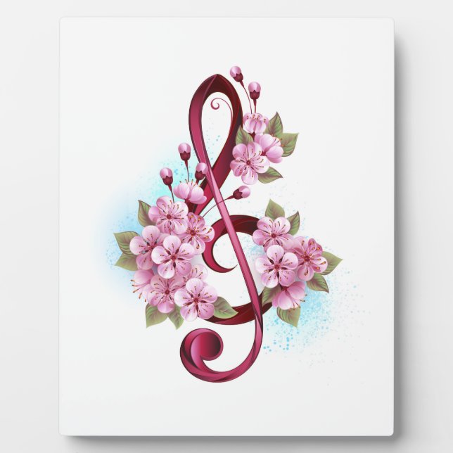 Plaque Photo Musical treble clef notes with sakura flowers (Devant)