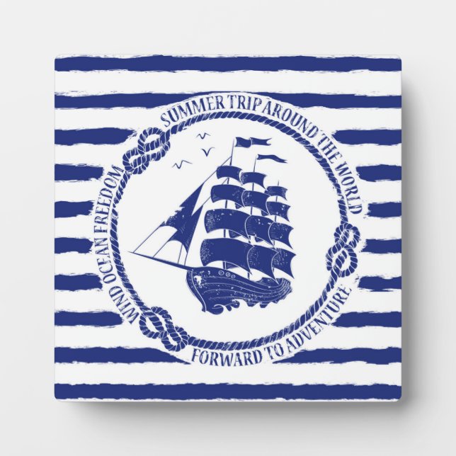Plaque Photo Nautical Emblem With Sailing Ship (Devant)
