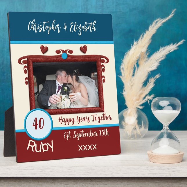 Plaque Photo Noces de rubis 40 ans anniversaire ajouter noms ph (Côté)
