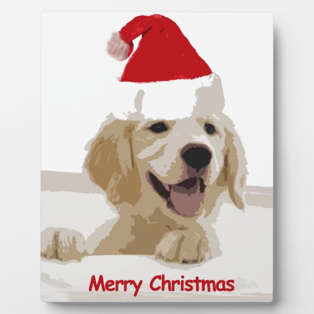 Plaque Photo Noël de Golden Retriever avec Santa Hat (Devant)
