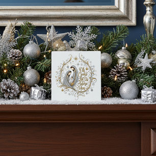 Plaque Photo Noël de la nativité en argent et or