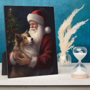 Plaque Photo Noël festif de Shetland Sheepdog Père Noël