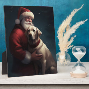 Plaque Photo Noël festif du Père Noël au Labrador