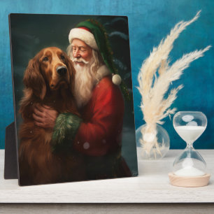 Plaque Photo Noël festif du Père Noël de l'Irish Red Setter