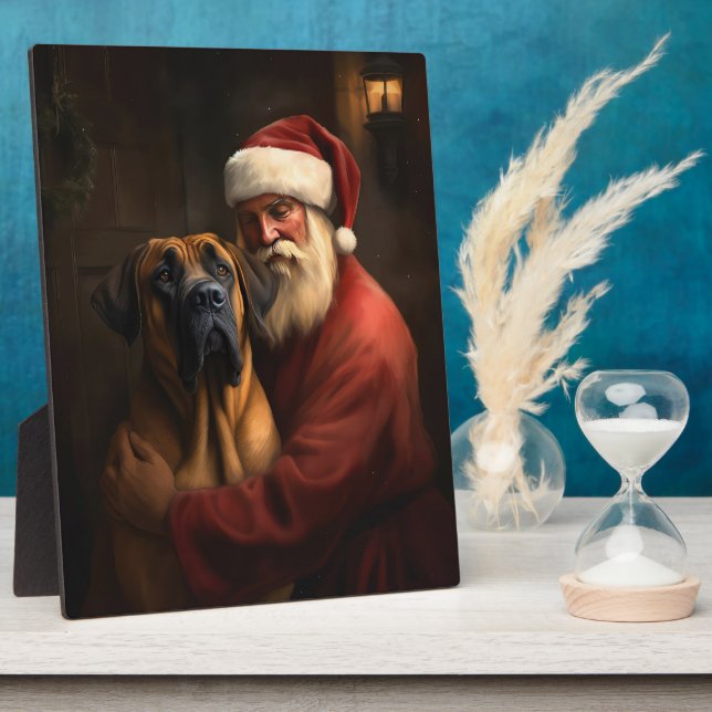 Plaque Photo Noël festif Rhodesian Ridgeback Santa Claus (Côté)