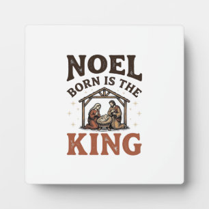 Plaque Photo Noël Né Est le Roi Nativité Vintage Noël