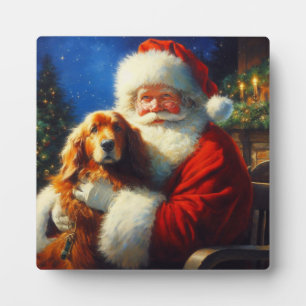 Plaque Photo Noël Père Noël avec Chiens 4