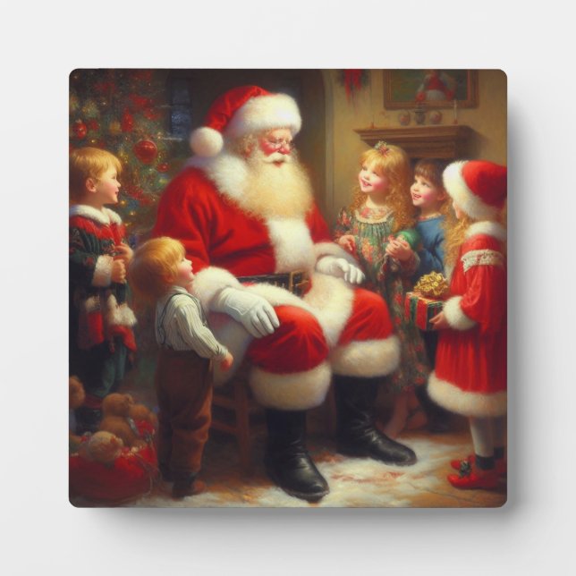 Plaque Photo Noël Père Noël avec enfants 3 (Devant)