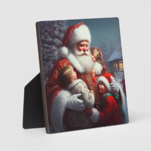Plaque Photo Noël Père Noël avec enfants 4