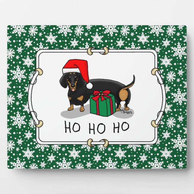 Plaque Photo Noël Père Noël Dachshund (S noir & tan) mignonne (Devant)