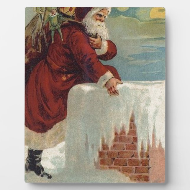 Plaque Photo Noël - Père Noël en train de tomber dans le Chimne (Devant)