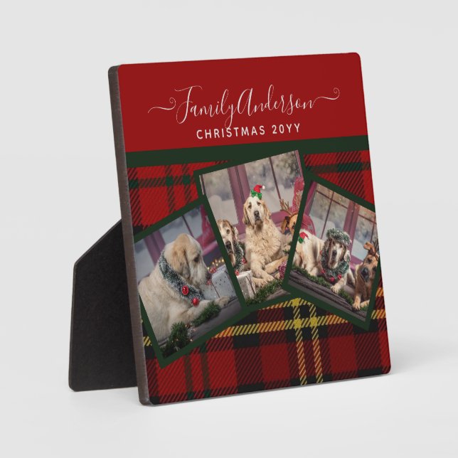 Plaque Photo NOËL Tartan Rouge Photo Collage CADEAU (Recto)